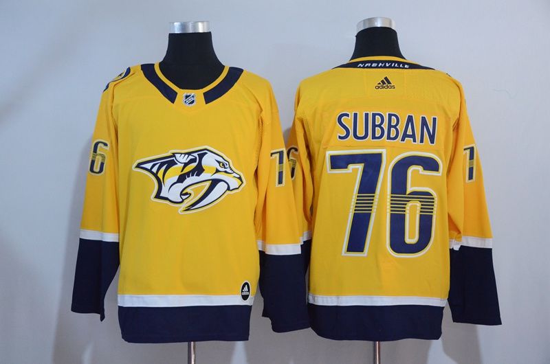 Men 2017 NHL Nashville Predators #76 Subban Yellow  Adidas Jerseys->nashville predators->NHL Jersey